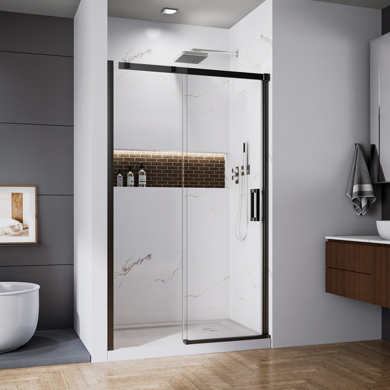44 à 48 po X P 74 po H Porte de douche coulissante en verre noir mat (8 mm) Verre trempé | Idée de cadeau