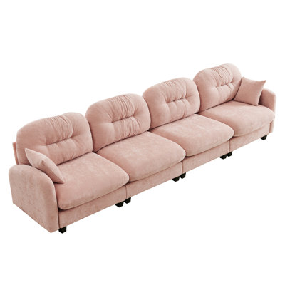 Canapé modulaire à quatre places en chenille rose avec combinaison flexible, mousse haute densité, coussins, 2 coussins décoratifs pour chambre à coucher, aménagement, éponge de résilience, espaces de lecture
