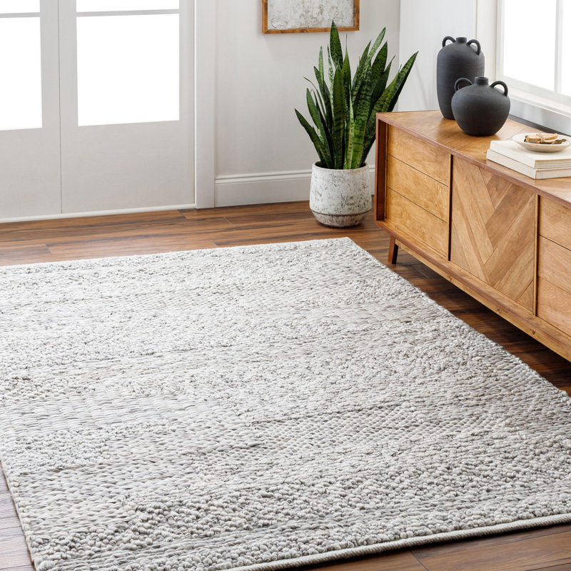 Vesta Handmade Hand Woven Light Gray Rug, Rectangle 2' x 3'