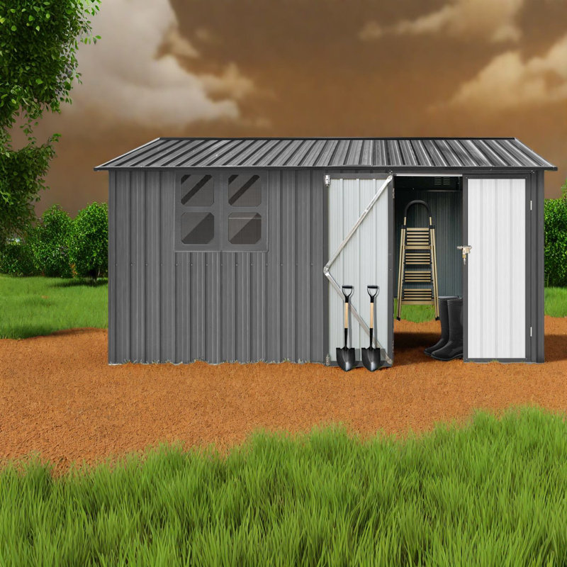 Remise de rangement durable en métal, 12 pi x 10 pi, gris moderne avec fenêtre