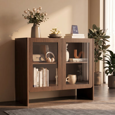 35" Wide Dark Walnut 2-Door Glass Accent Cabinet
