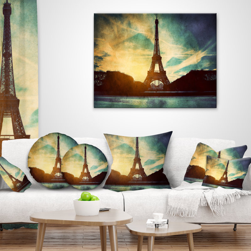 Paris Eiffel TowerRetro Style - Cityscape Printed Throw Pillow