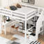 Lit mezzanine double blanc avec bureau en forme de L, tiroirs multifonctionnels, armoire et escalier de rangement avec décoration pratique et peu encombrante
