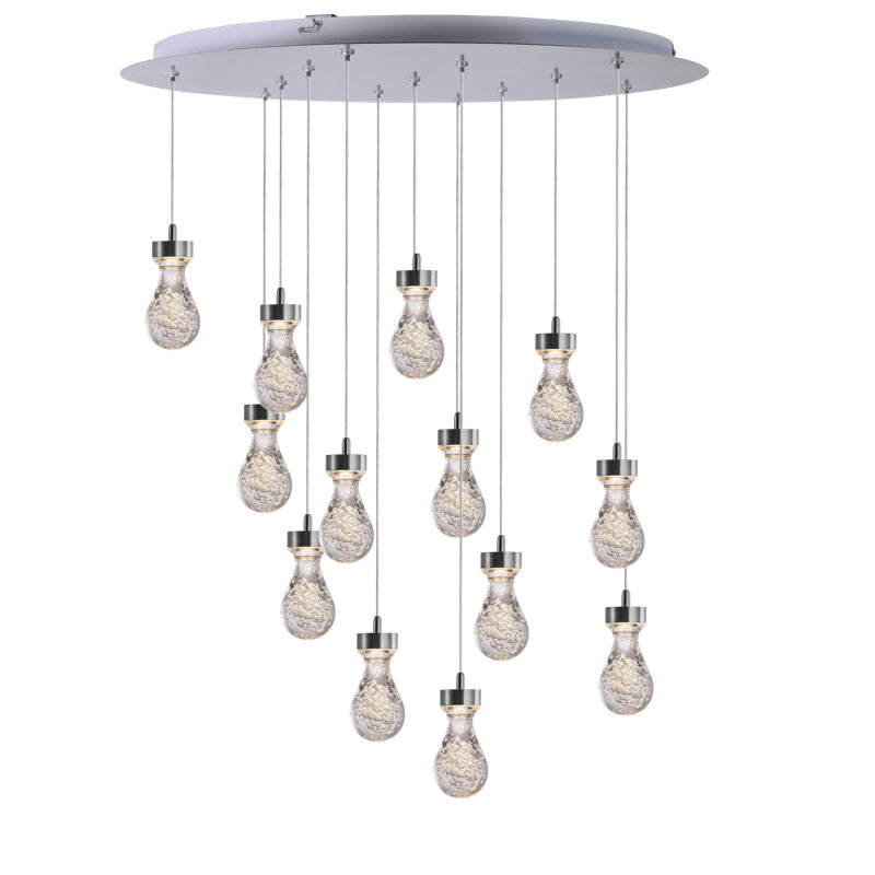 Luminaire suspendu grappe 13 lumières Atoka, Nickel