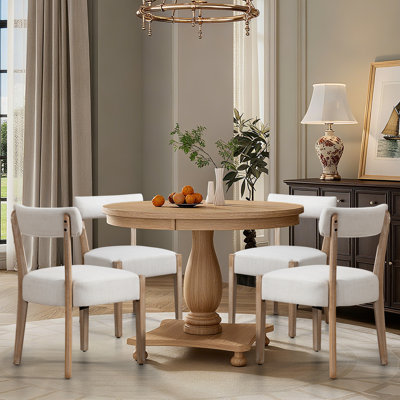 Linen Upholstered Solid Wood Side Dining Chairs by Gracie Oaks