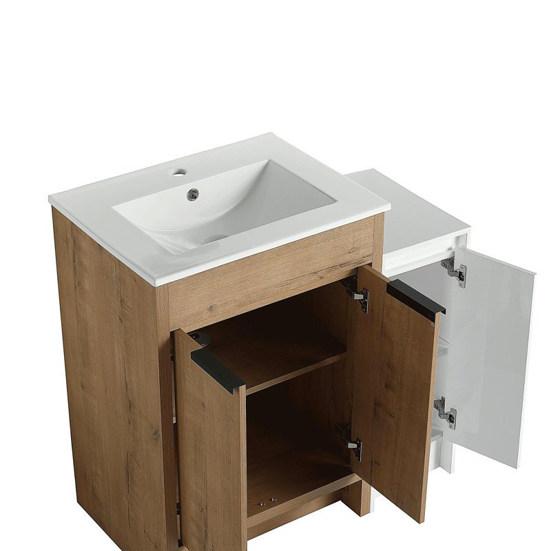 Armoire de meuble-lavabo sur pied 36 po avec lavabo en céramique et armoire de rangement avec portes à fermeture en douceur 36 po