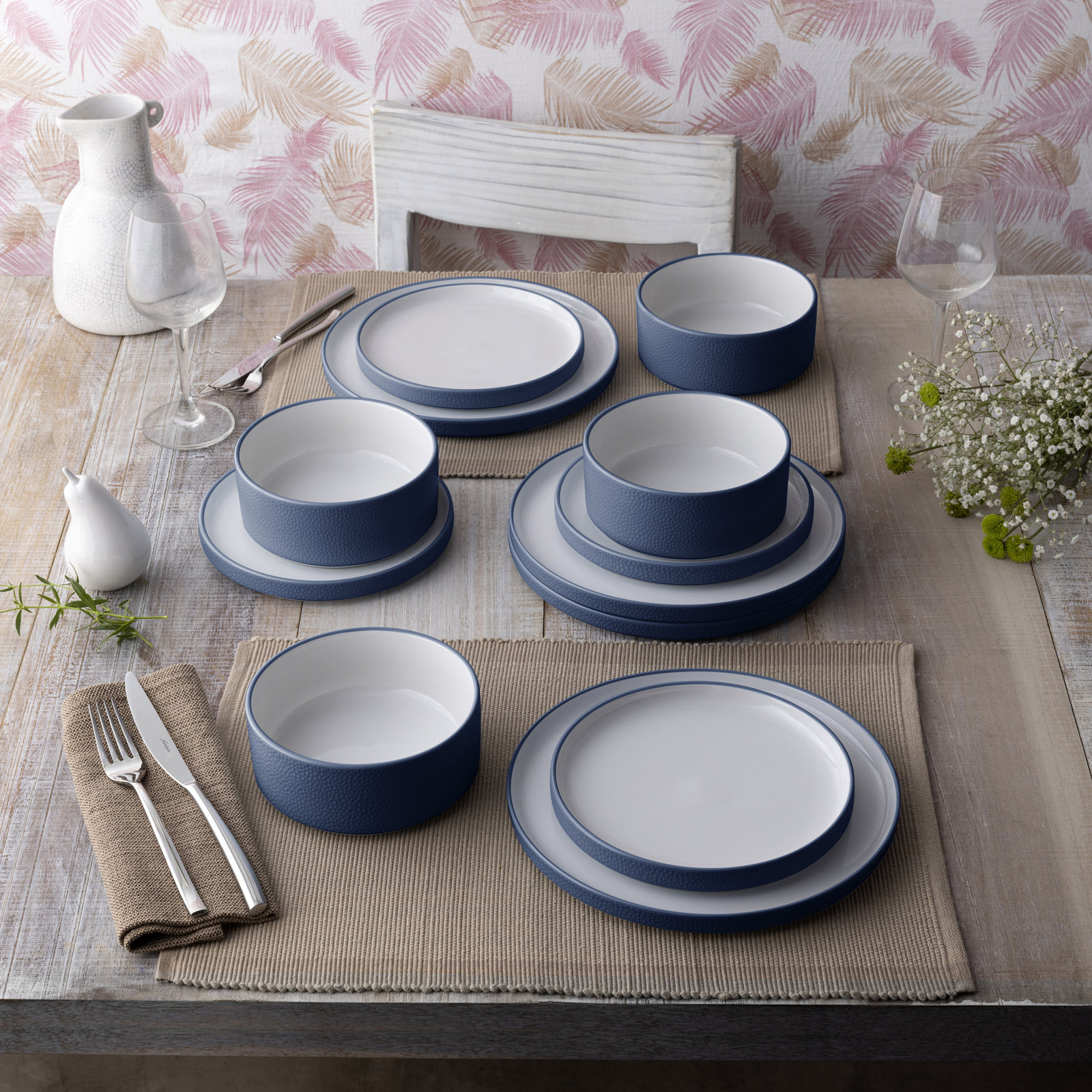 Colortex Stone Porcelain Dinnerware Set - Service for 4, Blue
