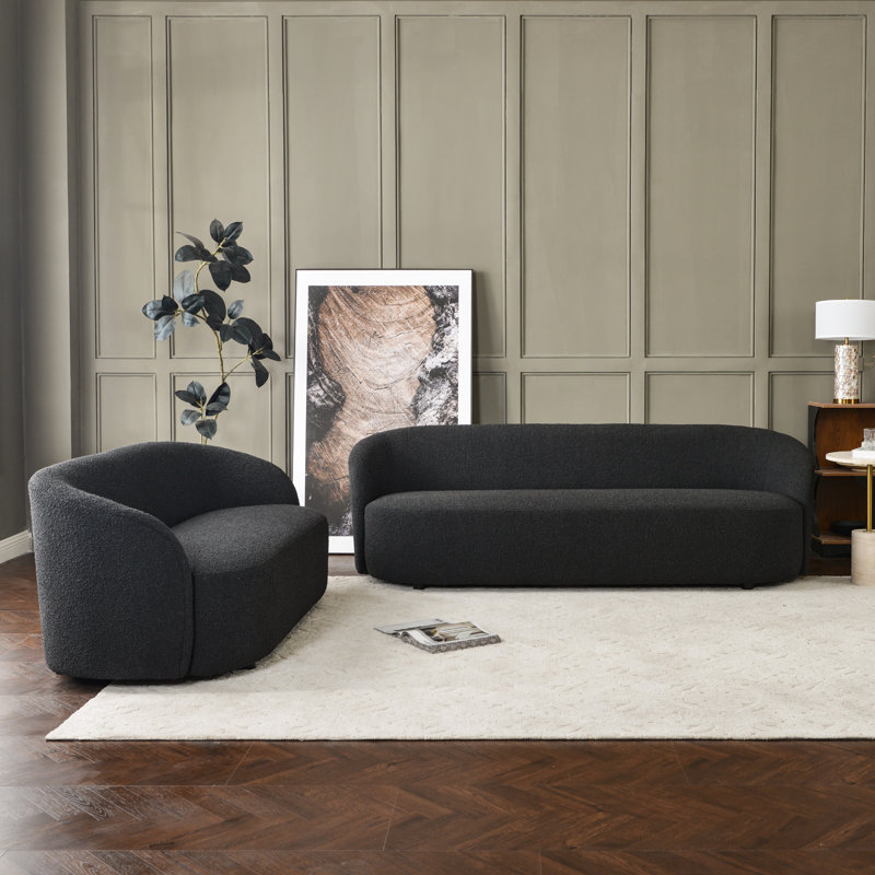 Ensemble de salon 2 pièces rembourré avec causeuse et canapé Boucle, Black