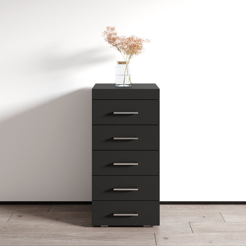 Commode 5 tiroirs l 17,7 po, Noir