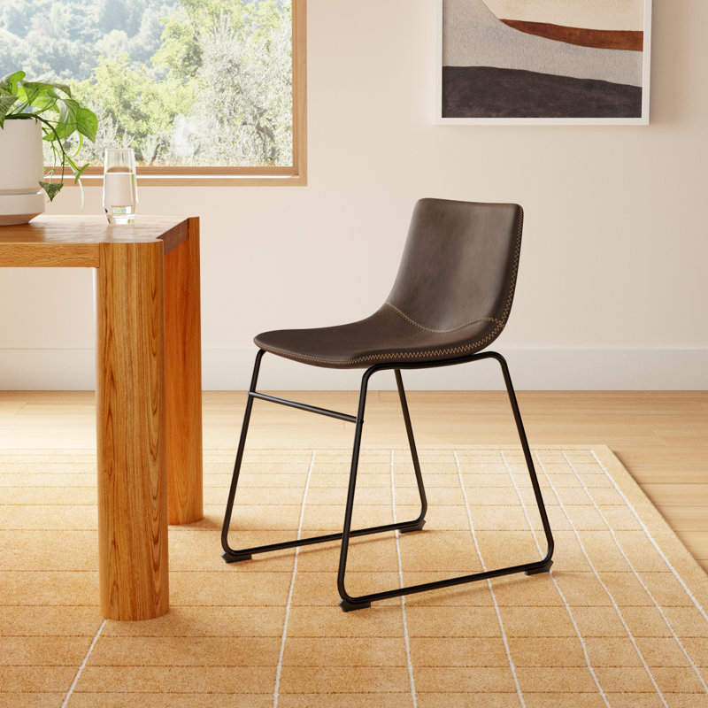 Nia Vegan Leather Side Chair, Black, Brown Distressed Vegan Leather