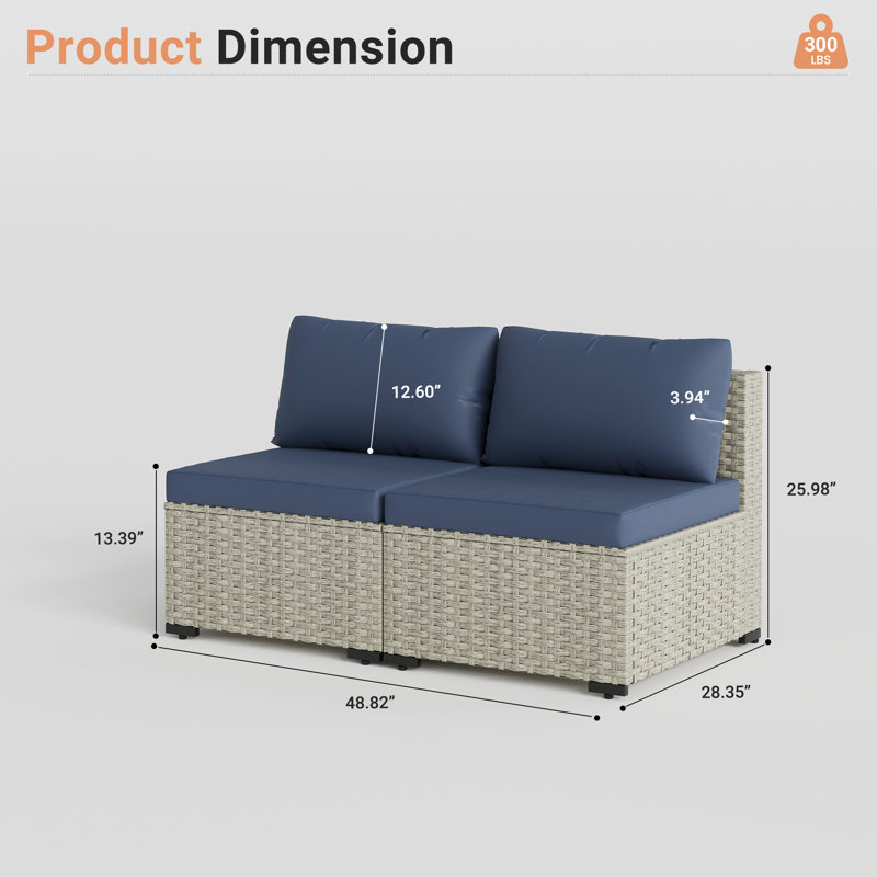 2 Pieces Design- Rattan Patio Sofa With Cushions, Navy
