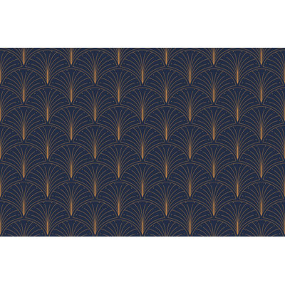 Papier peint mural Art déco bleu marine et bronze en forme d'éventail | Papier peint géométrique festonné | Intissé ou autocollant