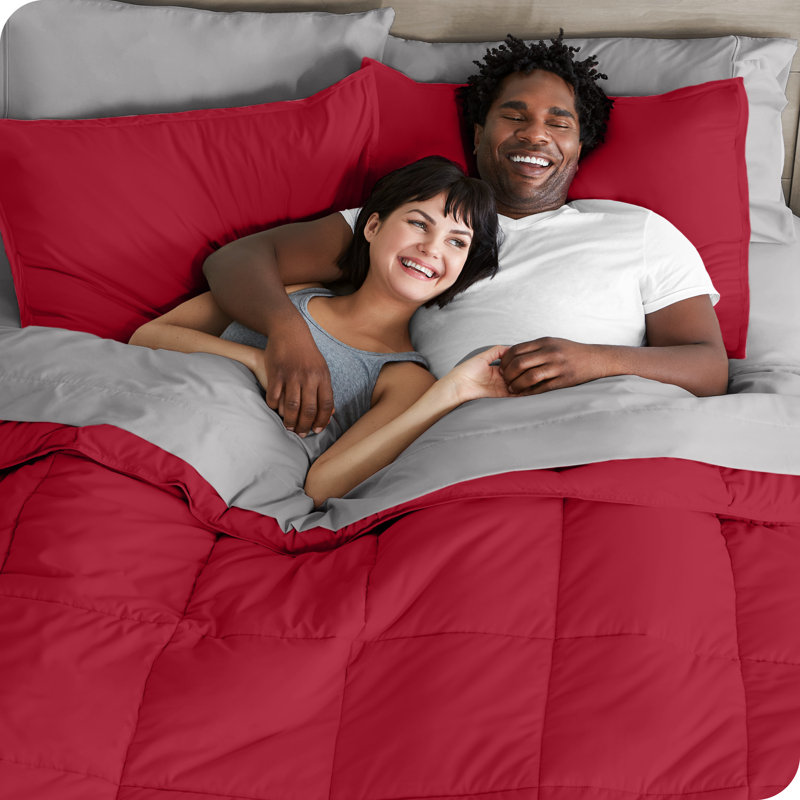 Lit dans un sac en microfibre 1800 de qualité supérieure 1800, Rouge / gris pâle