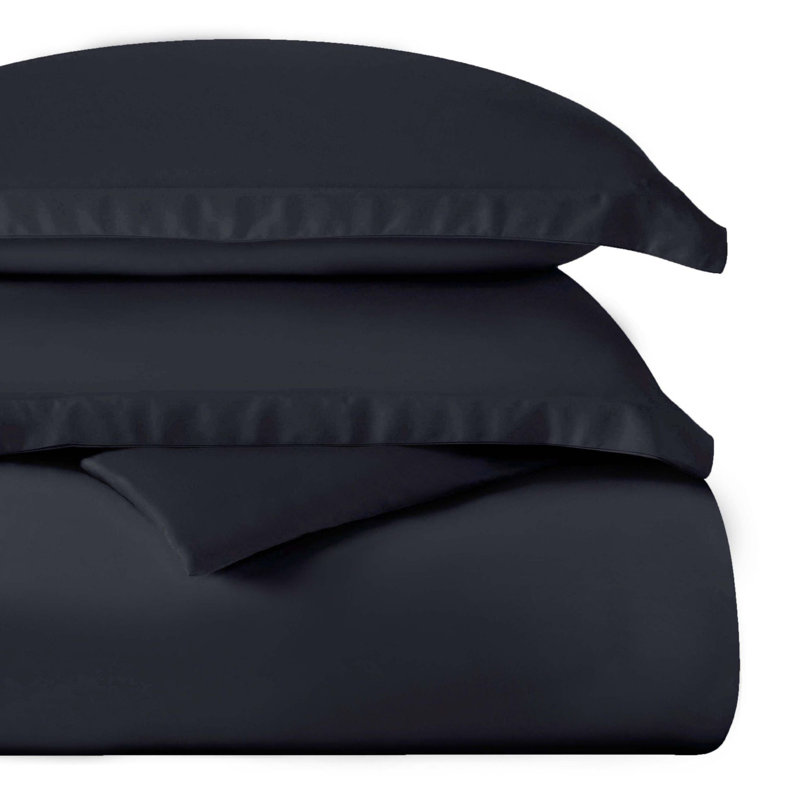 Egyptian Cotton 400 Thread Count Solid Luxury Duvet Cover Set with Pillow Shams, Full/Queen + 2 Shams, Navy Blue