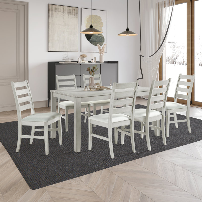 Conchetta 7-Piece Rubberwood Dining Set, 30”H x 59”L x 35.40”W