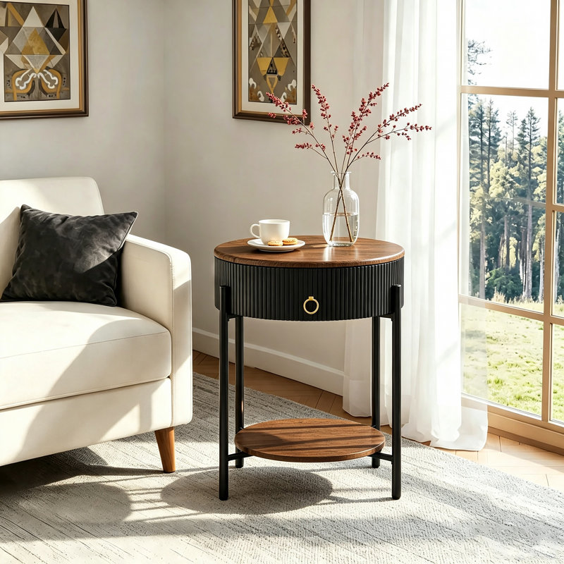 Woodville Drawer End Table with Storage, Black, Brown/Black