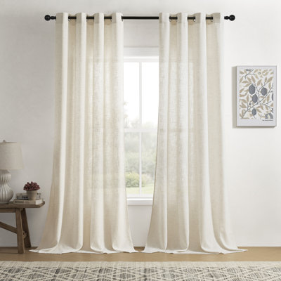 Draycott Polyester Linen Textured Light Filtering Semi-Sheer Grommet Curtain Pair