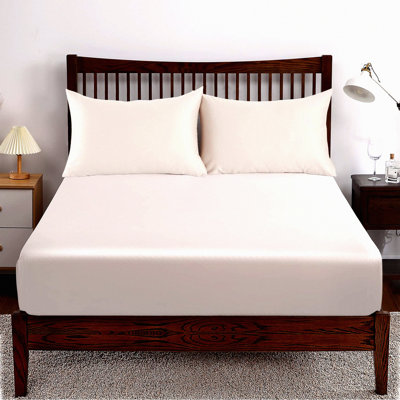Luxury Sateen Full Fitted Sheet - 400 Thread Count Colorfast Beige - Hotel Quality Soft Silky Bedding - Shrink Resistant - Home Essentials