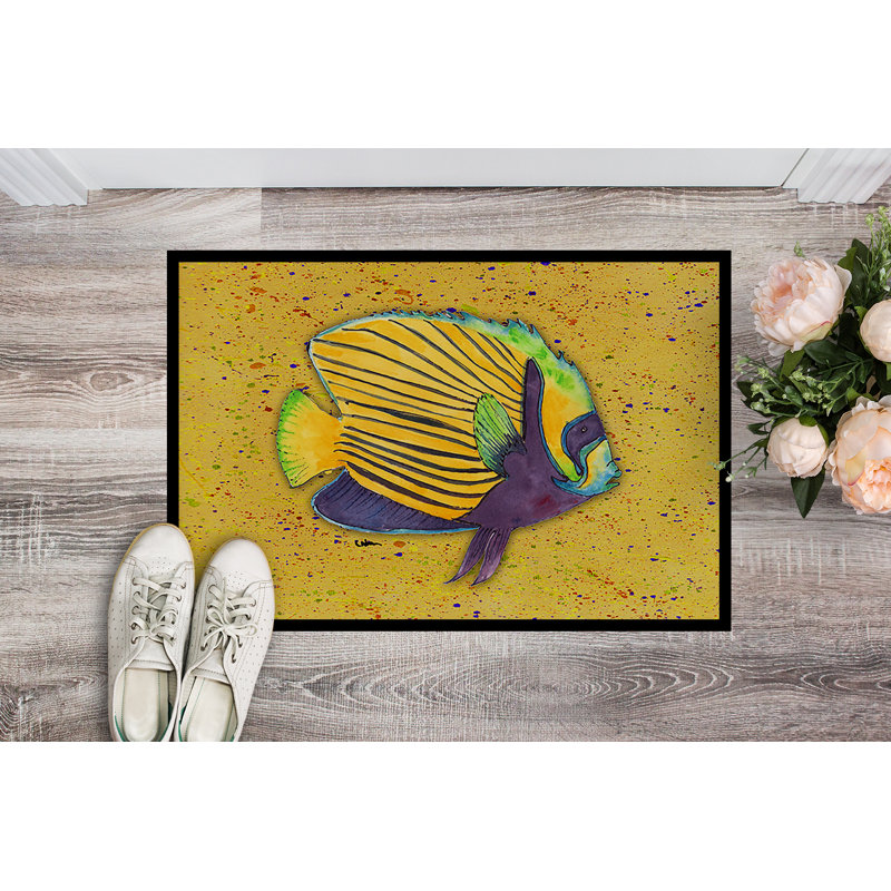 Tapis tropical pour porte d’intérieur anti-dérapants en moutarde, Rectangle 2 pi x 3 pi