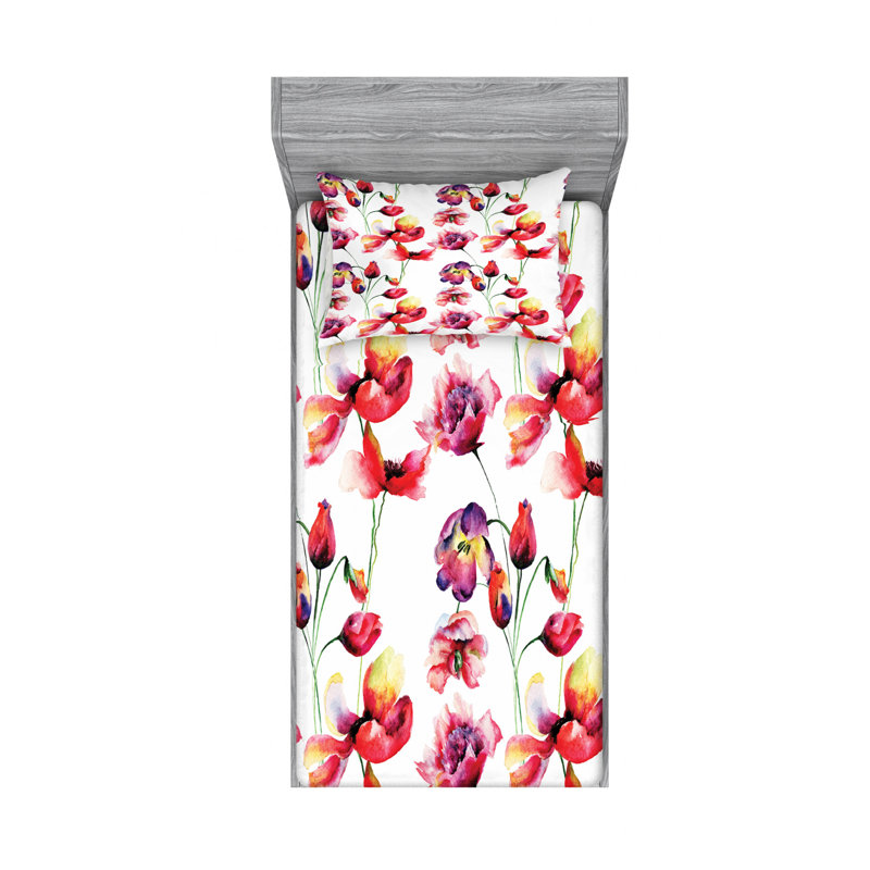 Microfiber Floral Sheet Set, Twin XL Sheet Set + Fitted Sheet + 1 Pillowcase
