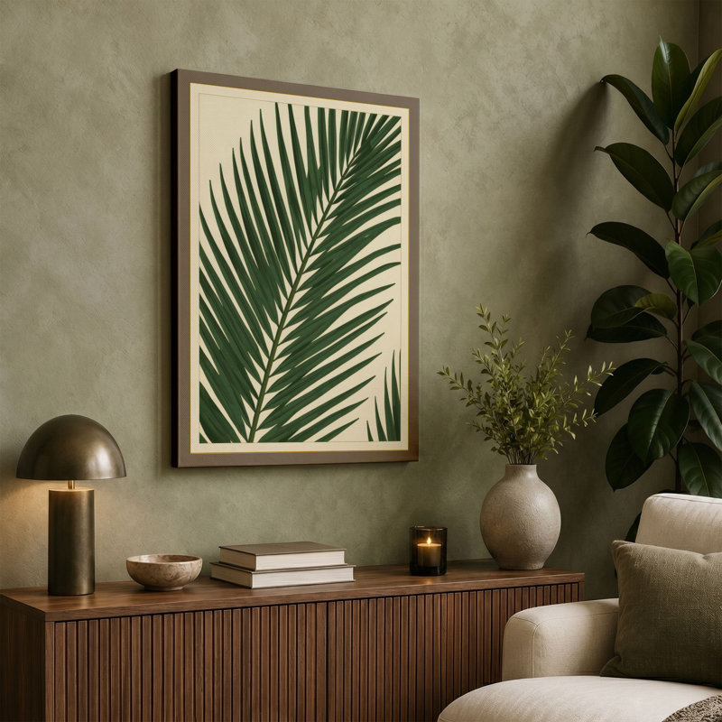 Single Palm Frond Botanical - Wrapped Canvas, 30x20 - 76.2 x 50.8 cm, Terracotta Border
