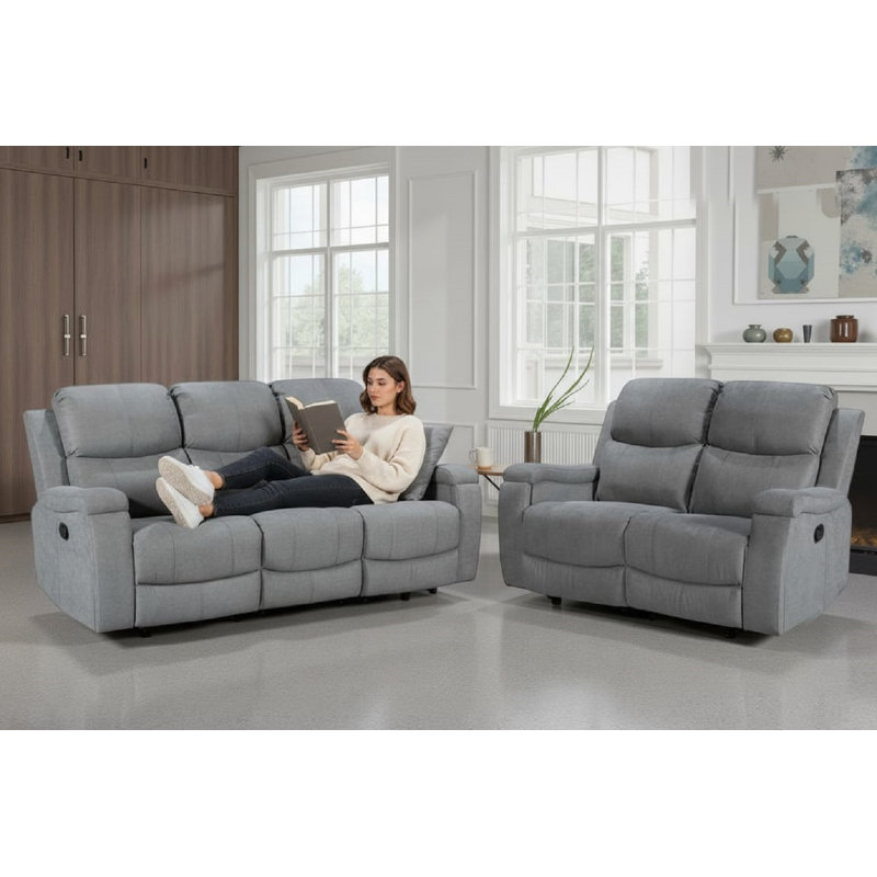 Chenille Reclining Sofa, Dark Grey, 2