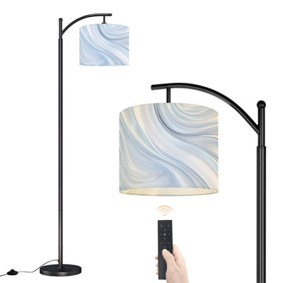 Arc Floor Lamp with Adjustable Lampshade Soft Blue White Abstract Fluid Swirl modern summer Standing Lamp 3 Color Temperatures Dimmable Tall Pole Lamp with Foot Switch for Bedroom