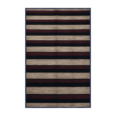 Machine Washable Horizontal Stripes Black Area Rug