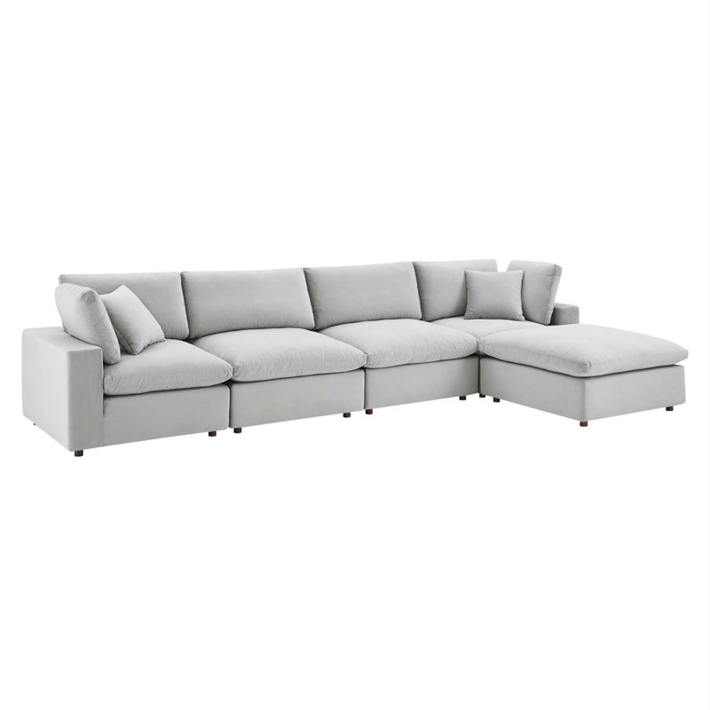 Canapé modulaire en velours 5 pièces Modway Commix, Gris clair