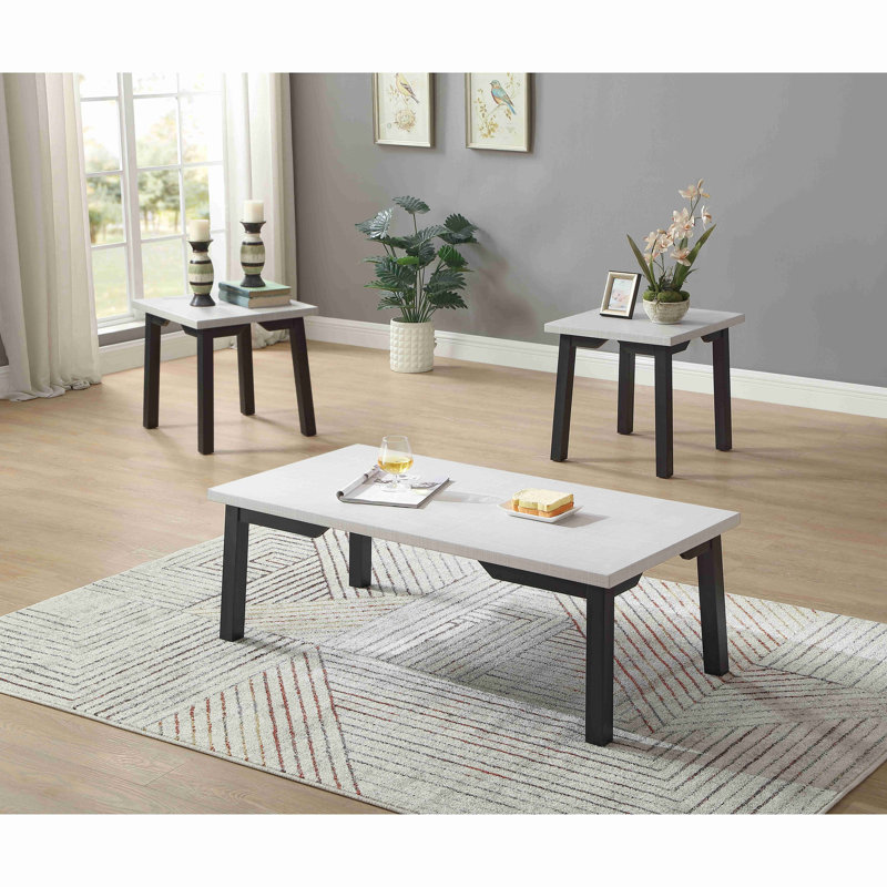 Ensemble de 3 tables basses et 2 tables de bout rectangulaires, Noir/gris