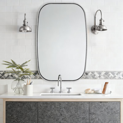 Contemporary Oblong Bathroom Vanity Mirror | Stainless Steel Thick Frame
