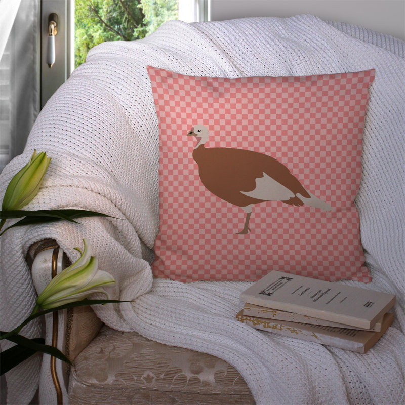 Coussin extérieur à damier de poule, Rose, 14 po x 14 po