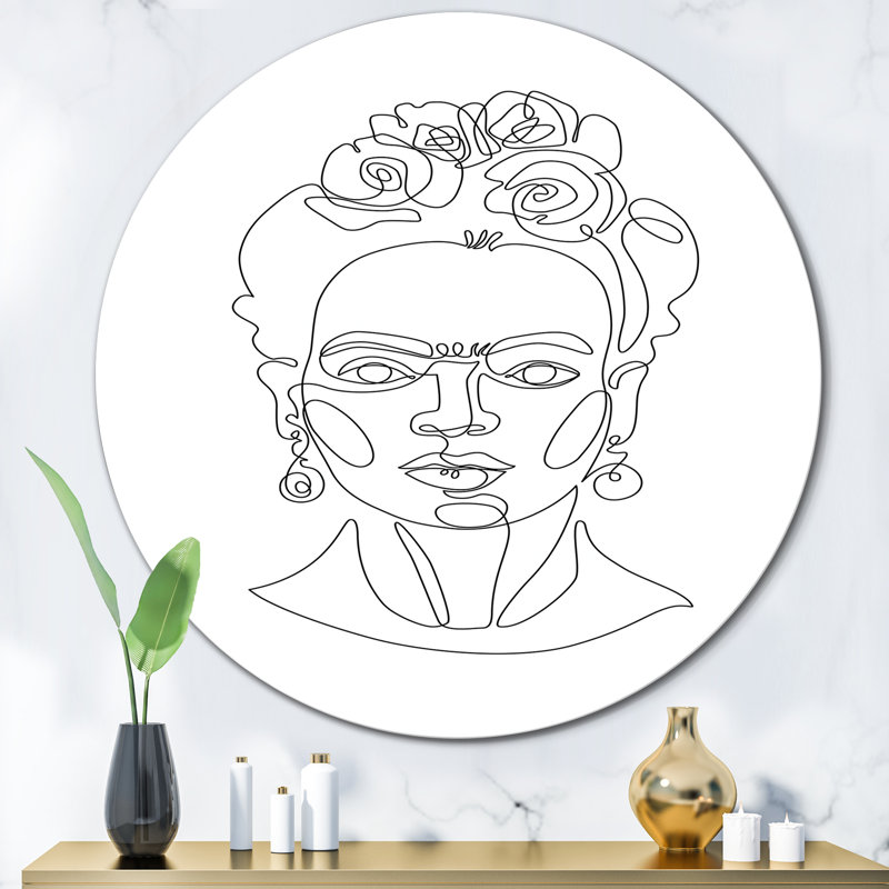 Frida Kahlo, dessin au trait en couronne de fleurs, H 36 po x l 36 po x P 1 po