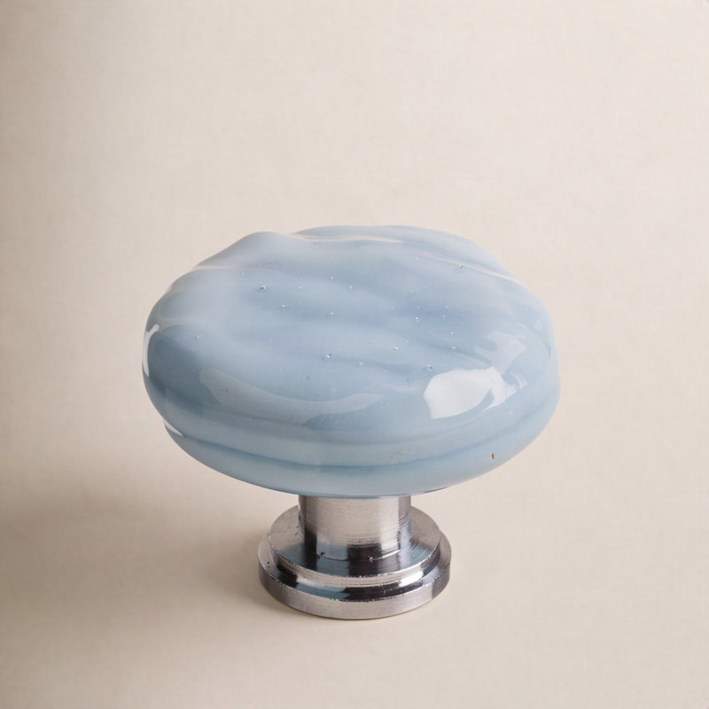 Glacier 1 1/4" Length Square Knob, Round, Polished Chrome, Powder Blue