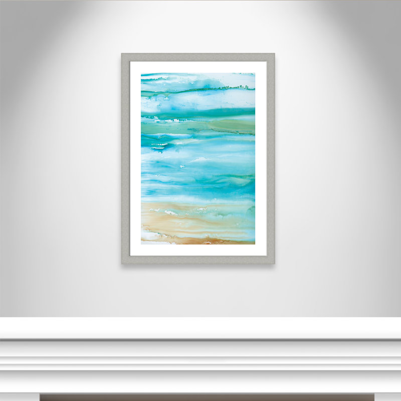 Coastal Abstract II - peinture encadrée, Encadrement argent brossé, H 37 po x l 27 po x P 1,25 po