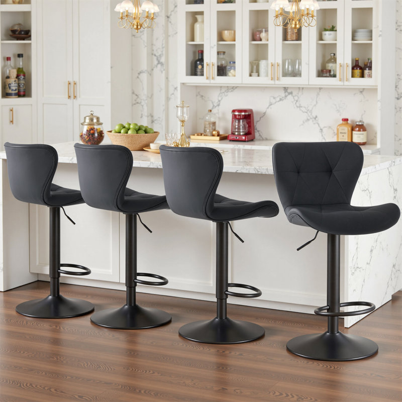Tabourets de bar pivotants à hauteur réglable, tabourets de comptoir rembourrés en cuir, tabouret de pub moderne, Noir, 4