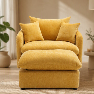 Fauteuil d'appoint pivotant surdimensionné de 46,1 po avec repose-pieds pivotant, siège large de 37,8 po pour les personnes lourdes, fauteuil d'appoint avec 3 coussins de salon, chenille