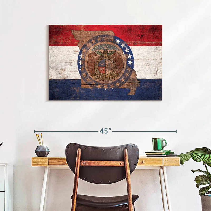 Borges State Map Over Missouri Flag, 24" H x 36" W