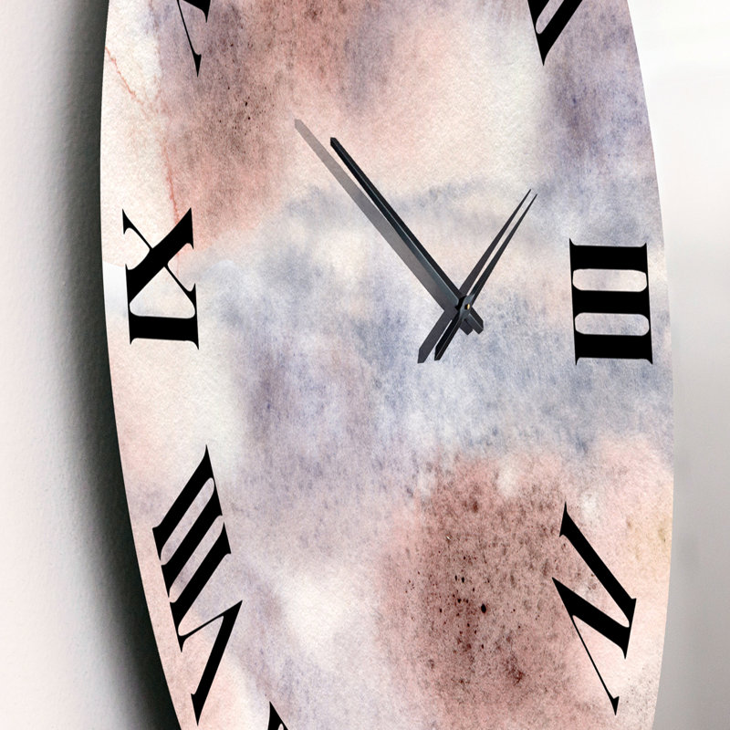 Horloge murale moderne pastel abstrait avec taches bleu rose, gris et rouge, Petit