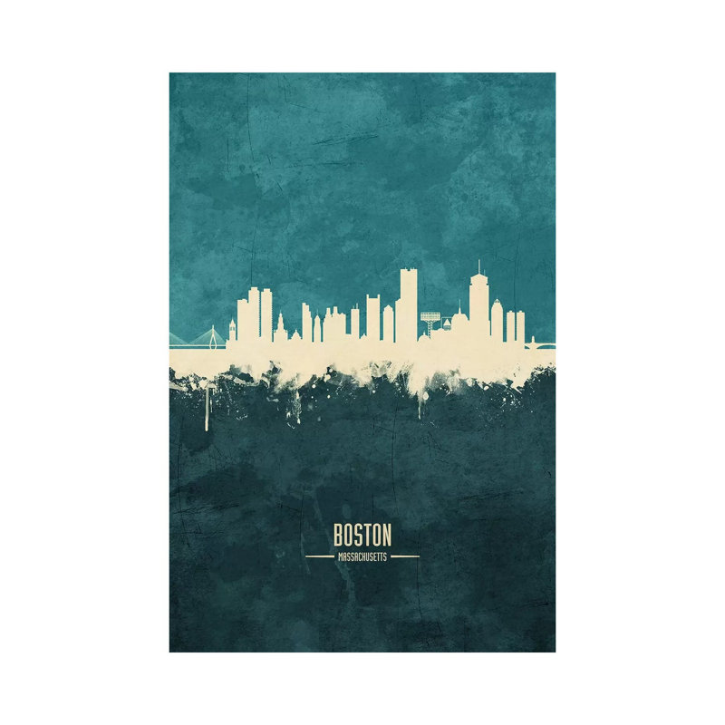 «Boston Massachusetts Skyline» par Michael Tompsett - peinture sur toile tendue, H 60 po x l 40po x P 1,5 po