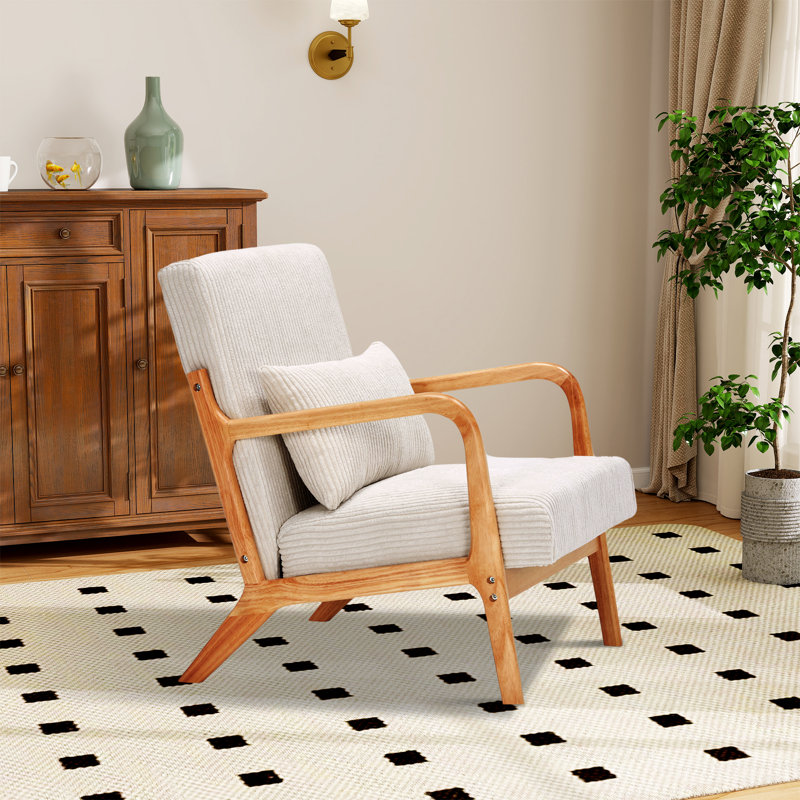 Chaise d'appoint rembourrée avec coussin lombaire, Polyester beige