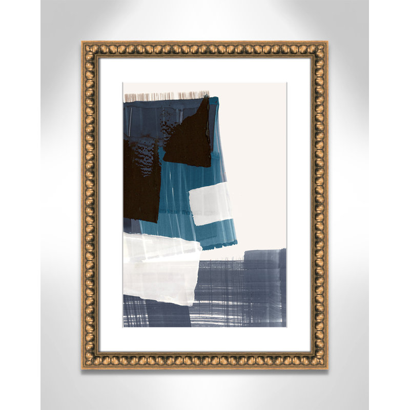 Harmonie géométrique en bleu et noir par PI Studio, L 18 po x H 24 po, Imprimé mat, Perles de feuilles dorées