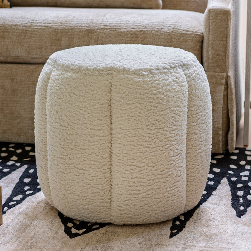 Tuffet Ottoman-Sheepskin-Toast, White