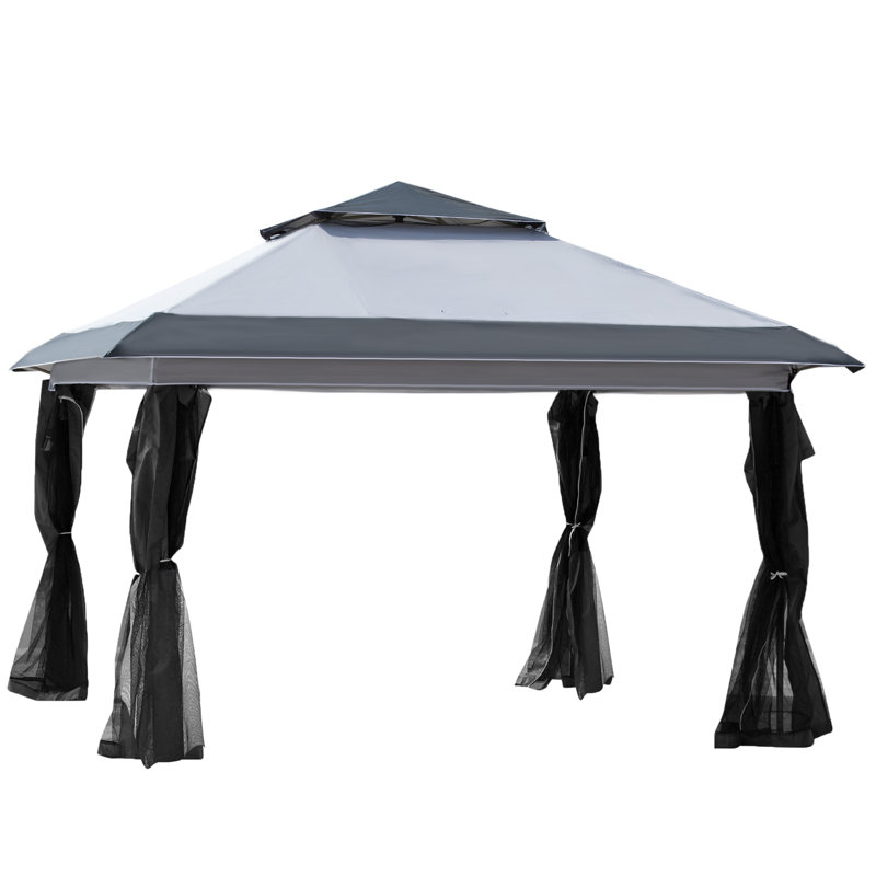 Outsunny Pop Up Canopy Tent with Netting and Carry Bag, Instant Sun Shelter, Gray