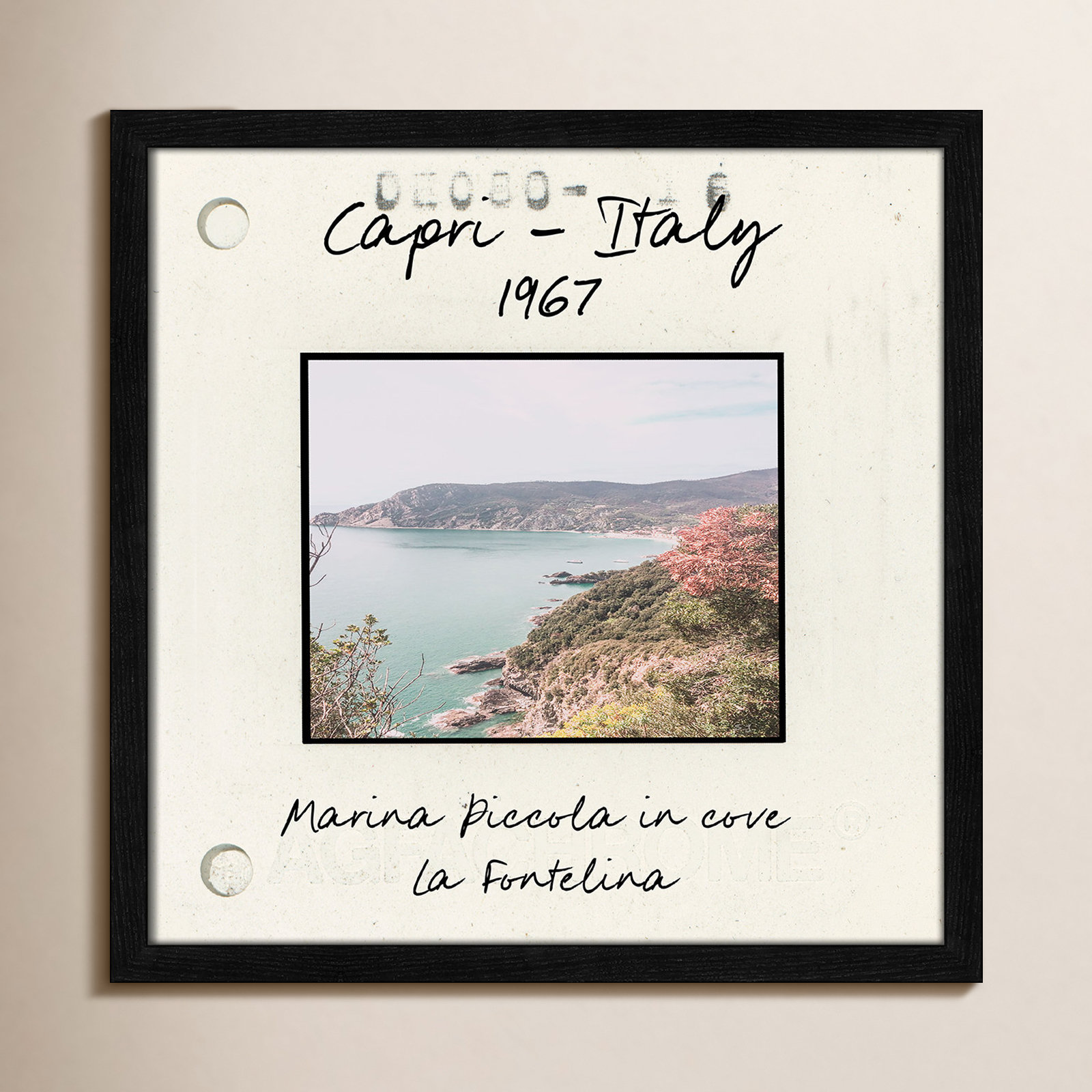 Travel Slide Collection "Capri, Italy - Marina Piccola" Print, 17" H x 17" W x 0.75" D, Walnut Single Picture Framed Paper