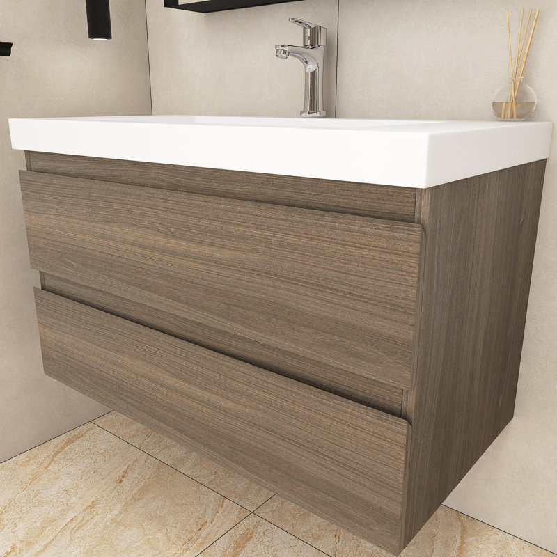 Ensemble de meuble-lavabo simple 35,5 po avec plateau en résine Cydnie, Gris