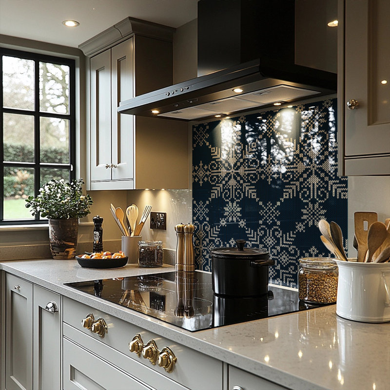 Knitted Pattern Of Snowflakes Dining Splash Back, 75cm L x 60cm W