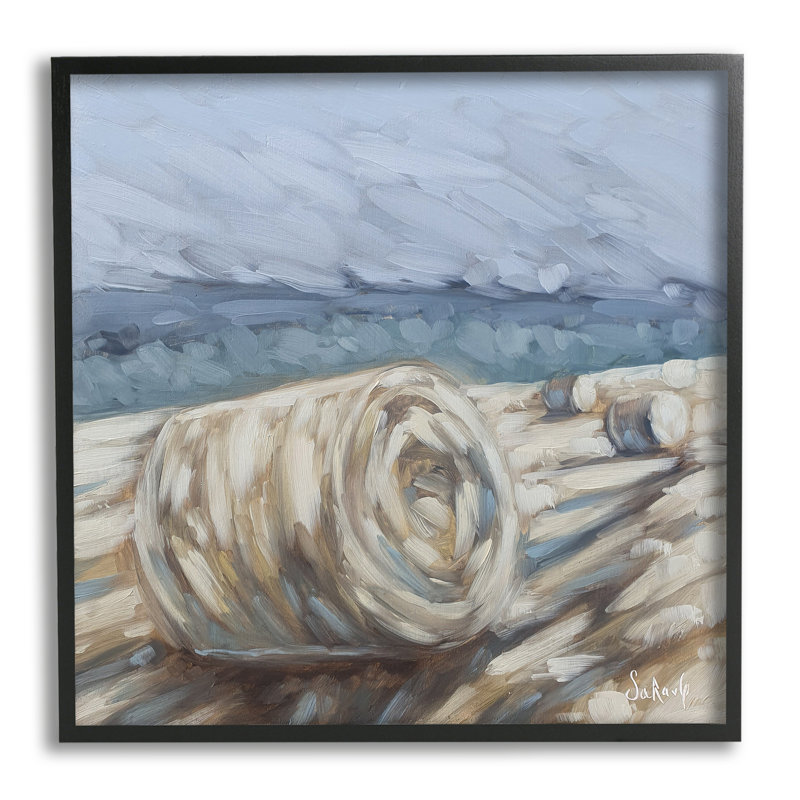 Peinture sur bois flottant Hay Bales, Giclée encadrée noir minuit, H 17 po x l 17 po x P 1,5 po