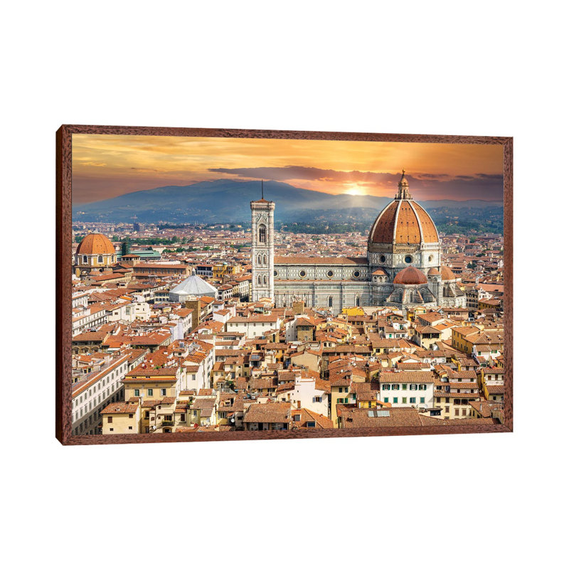 Golden Light Florence Il Duomo, Italy by Susanne Kremer - Print on Canvas, 66.04 cm H x 45.72 cm W, Classic Brown Wood Framed