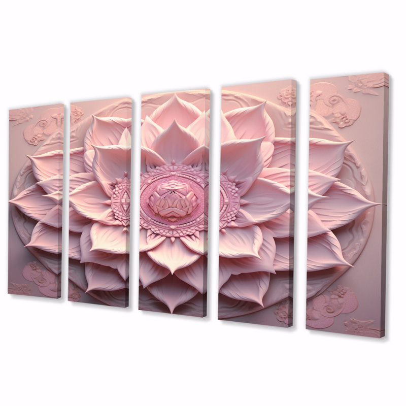 Mandala de lotus délicat rose Mandala - Boho Mandala - 5 panneaux égaux